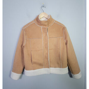 Marine Layer Womens XS Faux Shearling Snap Button Jacket Sherpa Lined Tan